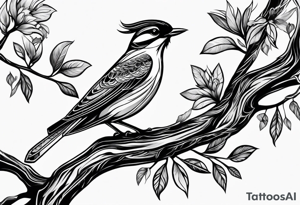 Bird powerfully looking while on a branch tattoo idea
