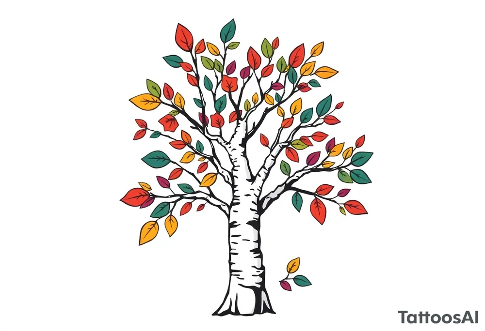 birch tree with coloured leaves tattoo idea