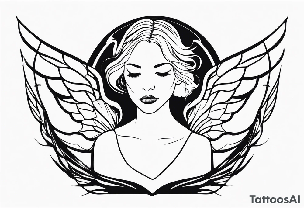 silhouette of a girl with wings made out of glass tattoo idea