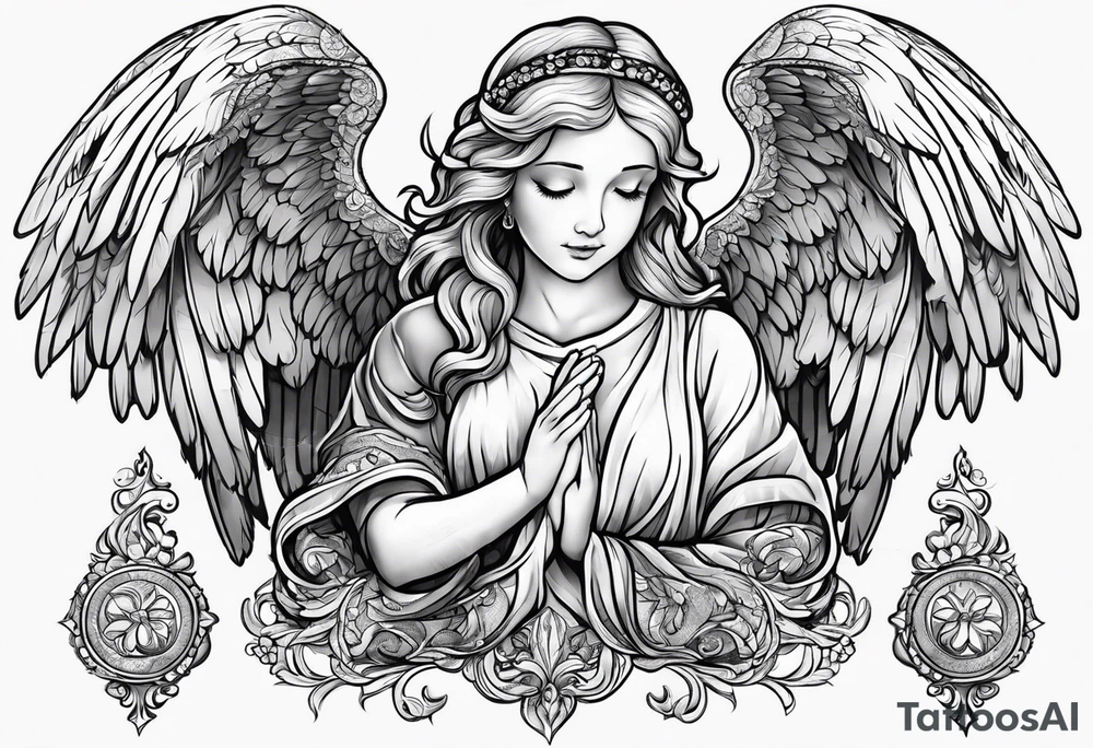 Angel with prayer hands tattoo idea
