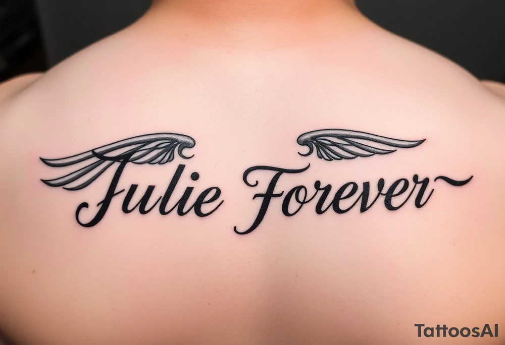 The name Julie Forever spelling in an angelic font and style tattoo idea