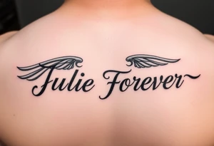 The name Julie Forever spelling in an angelic font and style tattoo idea