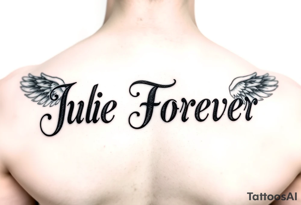 The name Julie Forever spelling in an angelic font and style tattoo idea
