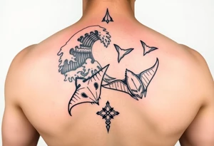 Music inspired kirituhi with wave forms and deep sea manta rays tattoo idea