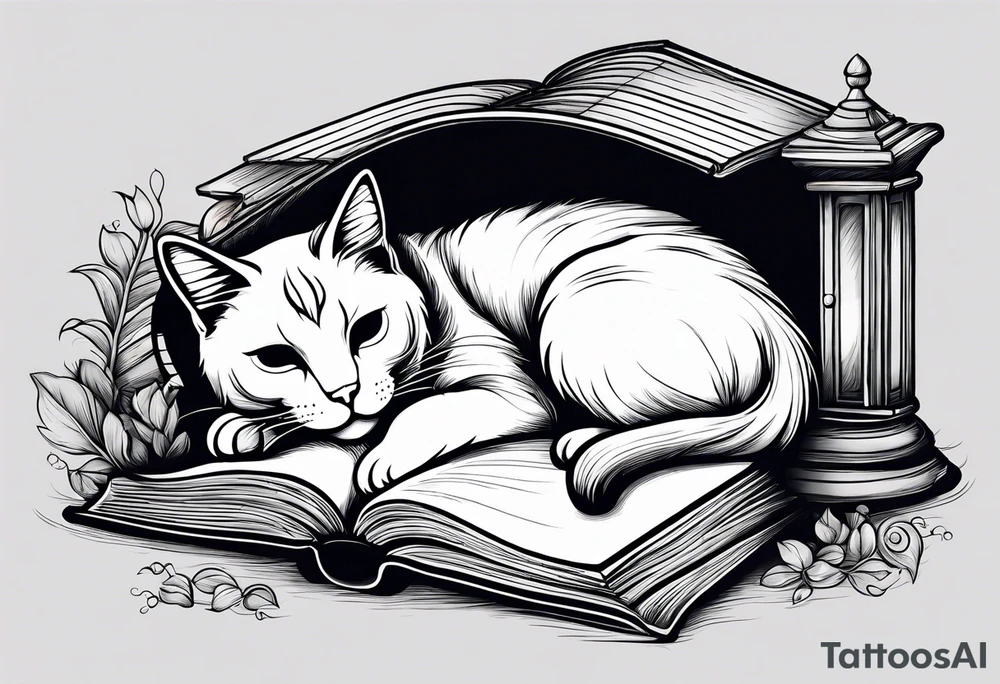 cat sleeping with a book sleeve tattoo tattoo idea