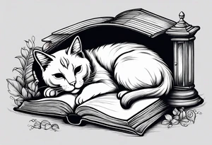 cat sleeping with a book sleeve tattoo tattoo idea