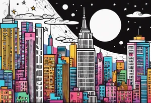 La ciudad de Nueva York con el Chrisler building y la luna como sfondo tattoo idea