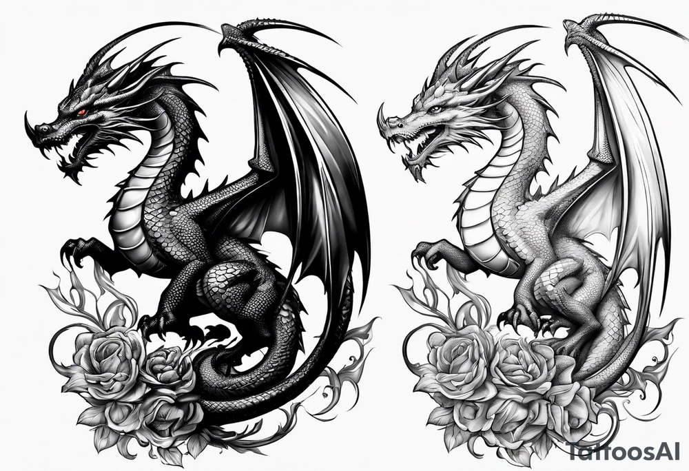 dragon perched with claws wrapped around on a pole tattoo idea