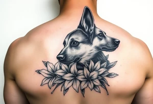 short haired german shepherd floral lilies tattoo idea