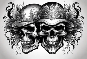 Shaded angry skull wirh fire elements tattoo idea
