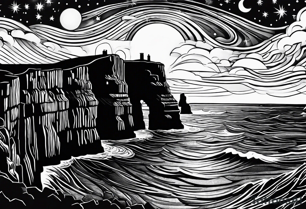 Starry night Cliffs of Moher tattoo idea