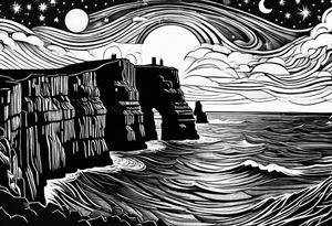 Starry night Cliffs of Moher tattoo idea