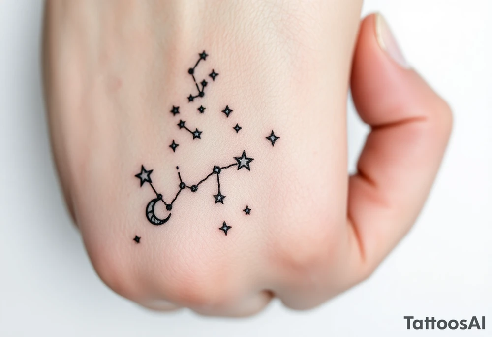 Night sky with constellation, stars  & moon tattoo idea