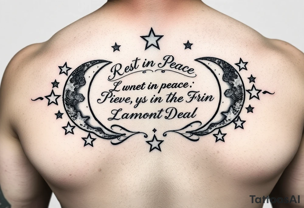 Rest in Peace
Anthony Lamont Deal 
surrounded by half moons and stars tattoo idea