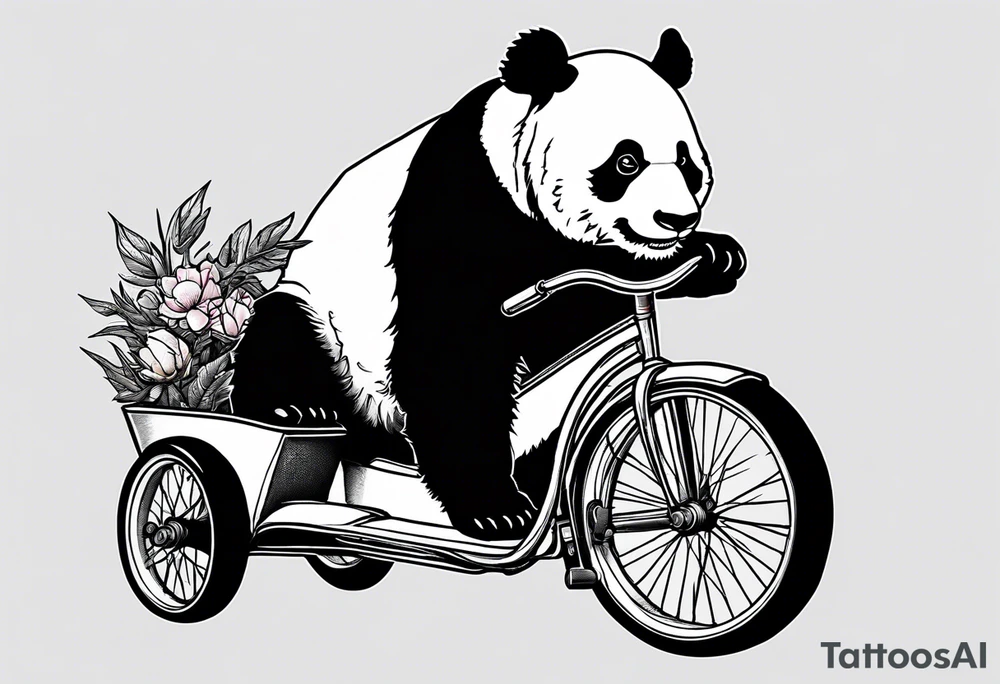 panda riding a tricycle tattoo idea