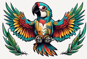 a chest tattoo of a traditionally colored parrot tattoo idea