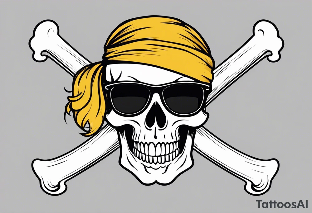 create a pirate flag with a feminine skull with two blonde buns and crossbones underneath, wearing glasses. no hat tattoo idea