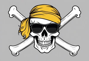 create a pirate flag with a feminine skull with two blonde buns and crossbones underneath, wearing glasses. no hat tattoo idea