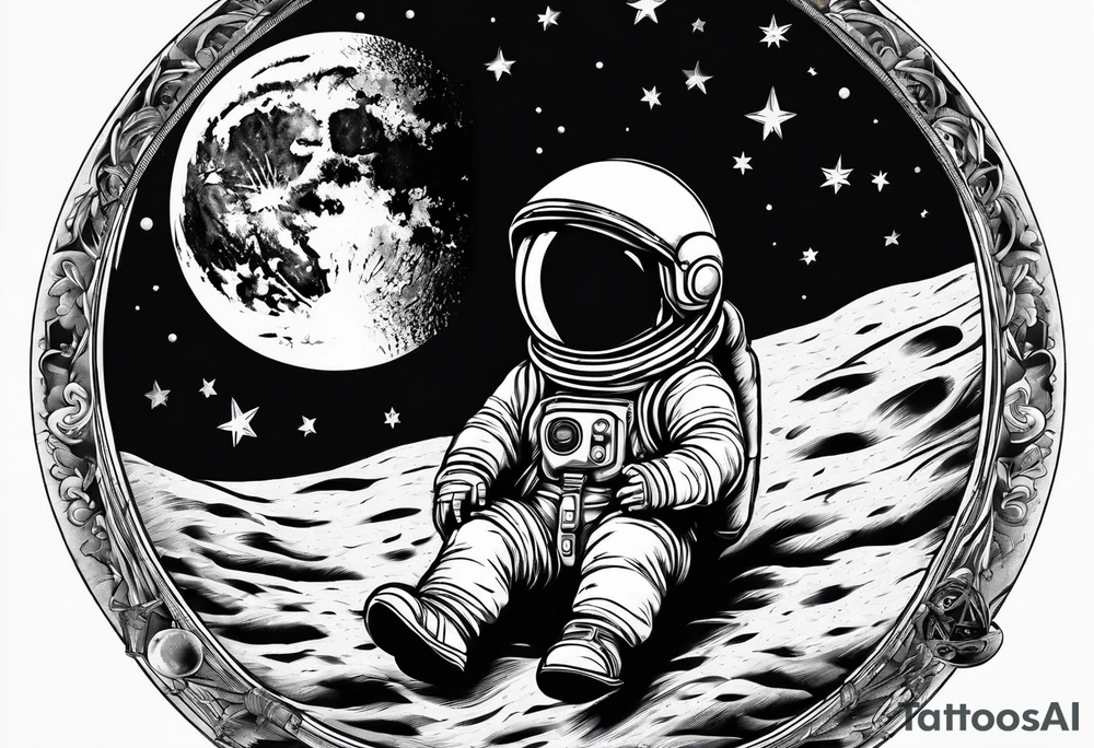 Baby Astronaut sitting on the moon reaching for the stars tattoo idea