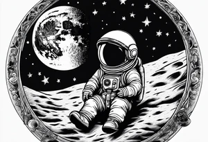 Baby Astronaut sitting on the moon reaching for the stars tattoo idea