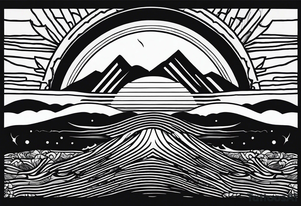 Line art minimalist sun mountain ocean simple 
Basic tattoo idea