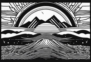 Line art minimalist sun mountain ocean simple 
Basic tattoo idea