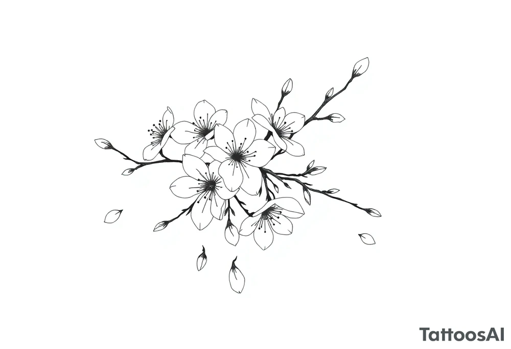 delicate cherry blossoms swirling in spring breeze with petals tattoo idea