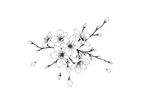 delicate cherry blossoms swirling in spring breeze with petals tattoo idea