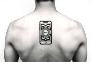 "Recursive iPhone tattoo: screen shows another screen with [•] at the end. Black ink, optical illusion style, 6cm width." tattoo idea