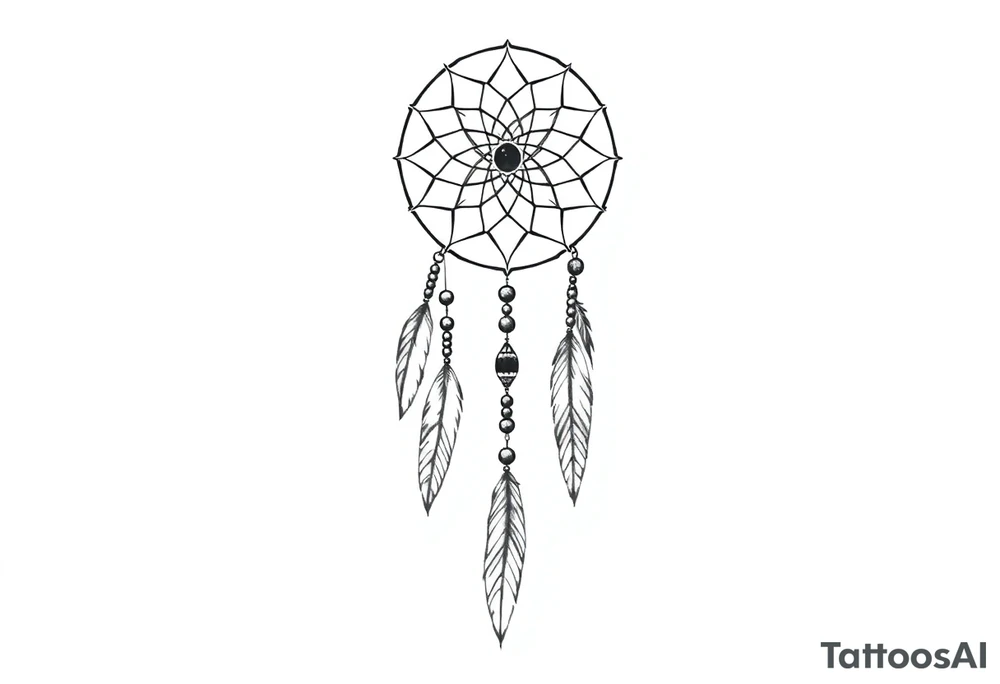 native dreamcatcher with flowing feathers and sacred beads tattoo idea