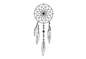 native dreamcatcher with flowing feathers and sacred beads tattoo idea