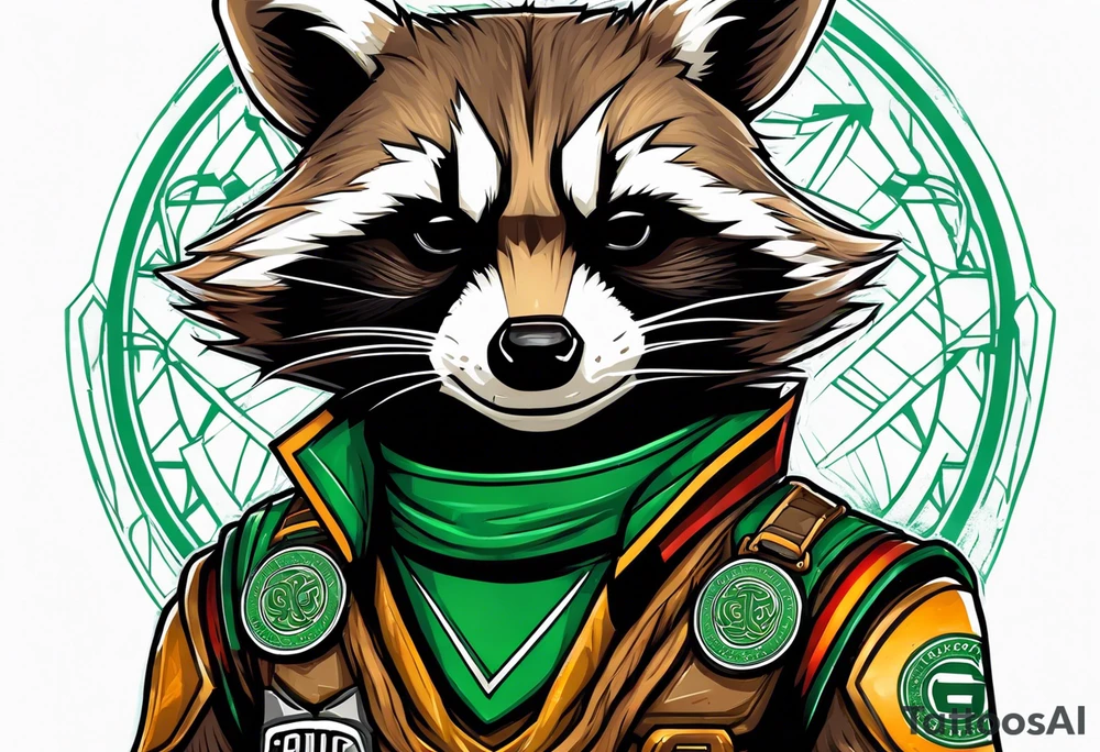 Rocket raccoon with a Glasgow Celtic top on tattoo idea