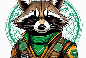 Rocket raccoon with a Glasgow Celtic top on tattoo idea