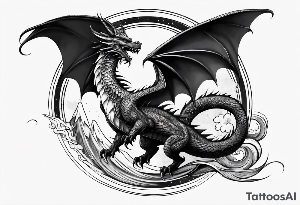 Dragon flying to the moon minimalism tattoo idea Dragon flying to the moon minimalism tattoo idea