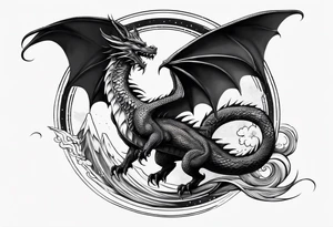 Dragon flying to the moon minimalism tattoo idea