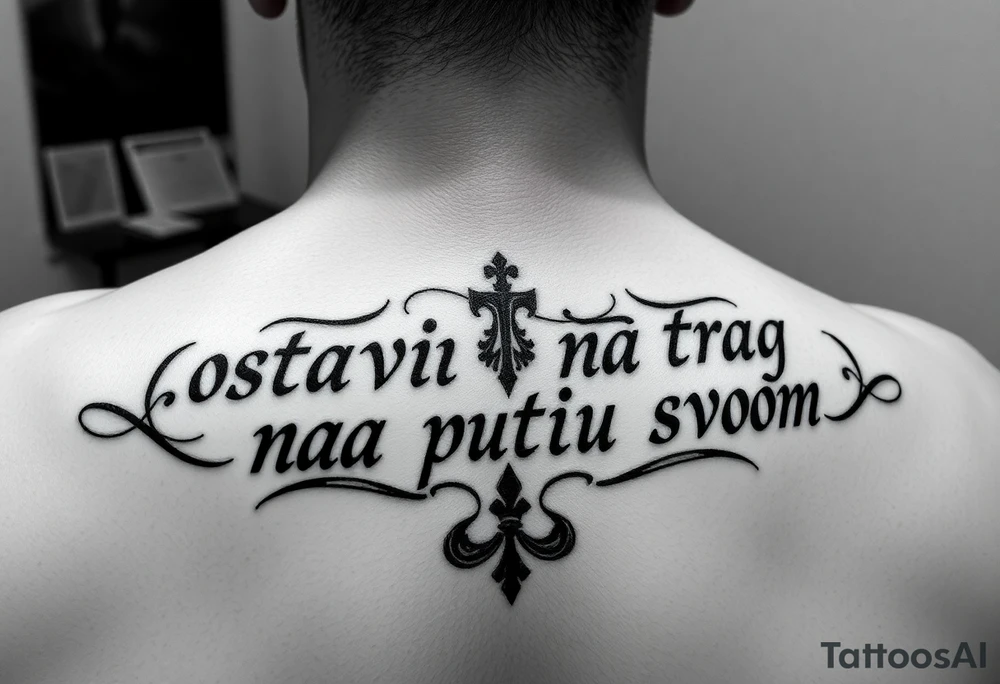 Make an arm tattoos with and or representing the words ostavi trag na putu svom tattoo idea