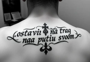 Make an arm tattoos with and or representing the words ostavi trag na putu svom tattoo idea