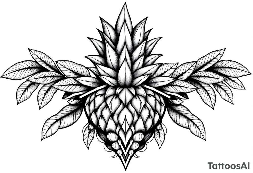 Bushy crown pineapple vagina, design to go over vagina , erotic vagina area design, anus to be at the bottom tattoo idea