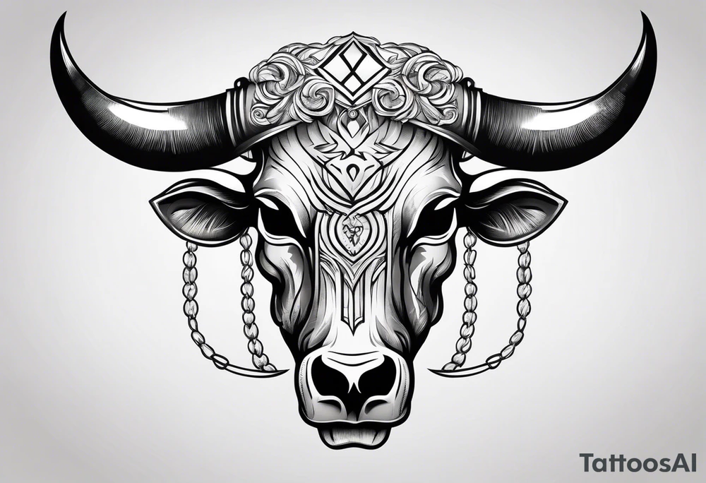 skull of a bull with a line frame, realistic, simple tattoo idea