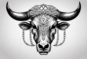 skull of a bull with a line frame, realistic, simple tattoo idea