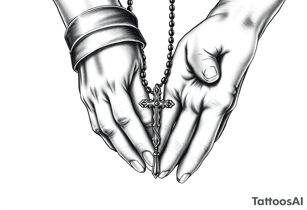 Praying hands holding rosary tattoo idea