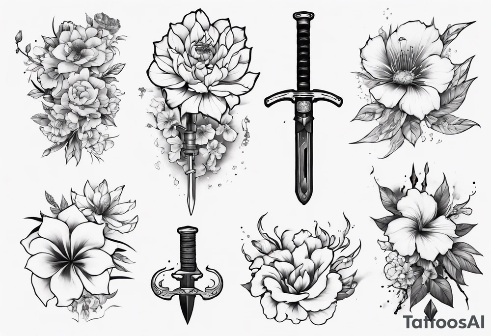 flowers with weapon tattoo idea