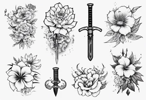 flowers with weapon tattoo idea