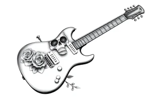 Electric guitar with skulls and roses printed on it tattoo idea