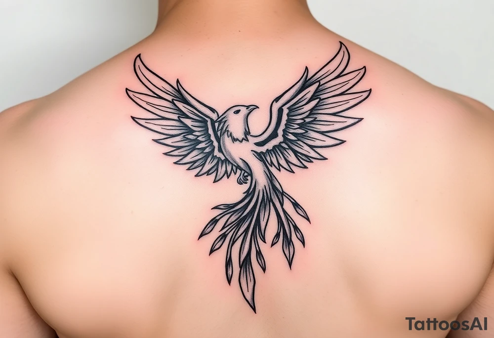 magnificent phoenix rising from golden flames with trailing embers tattoo idea