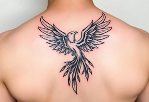 magnificent phoenix rising from golden flames with trailing embers tattoo idea