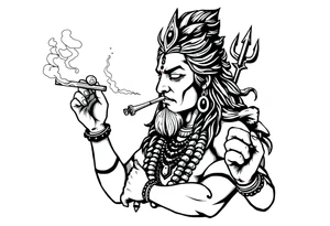 Shiva smoking a joint with one hand and spraying with another hand tattoo idea