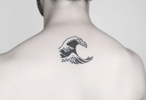 A minimalist tattoo the wave emoji placed on the upper arm 🌊 tattoo idea