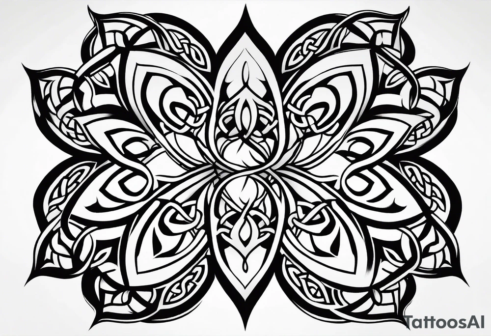 four leaf clover shaped tattoo with different celtic knots in each leaf - trinity, love knot, spiral, dara tattoo idea