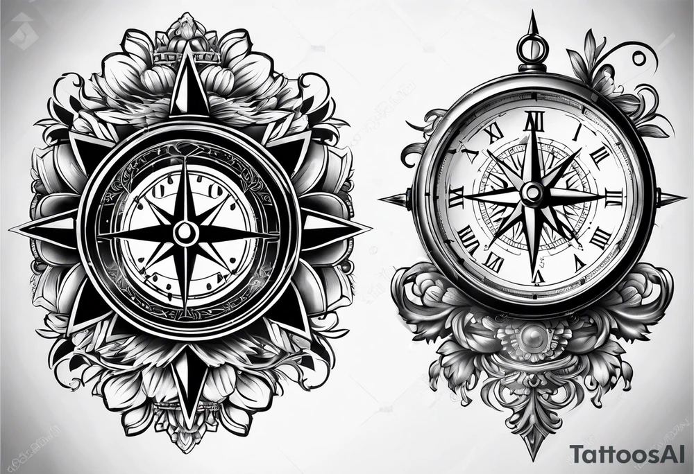 Watch and compass tattoo idea